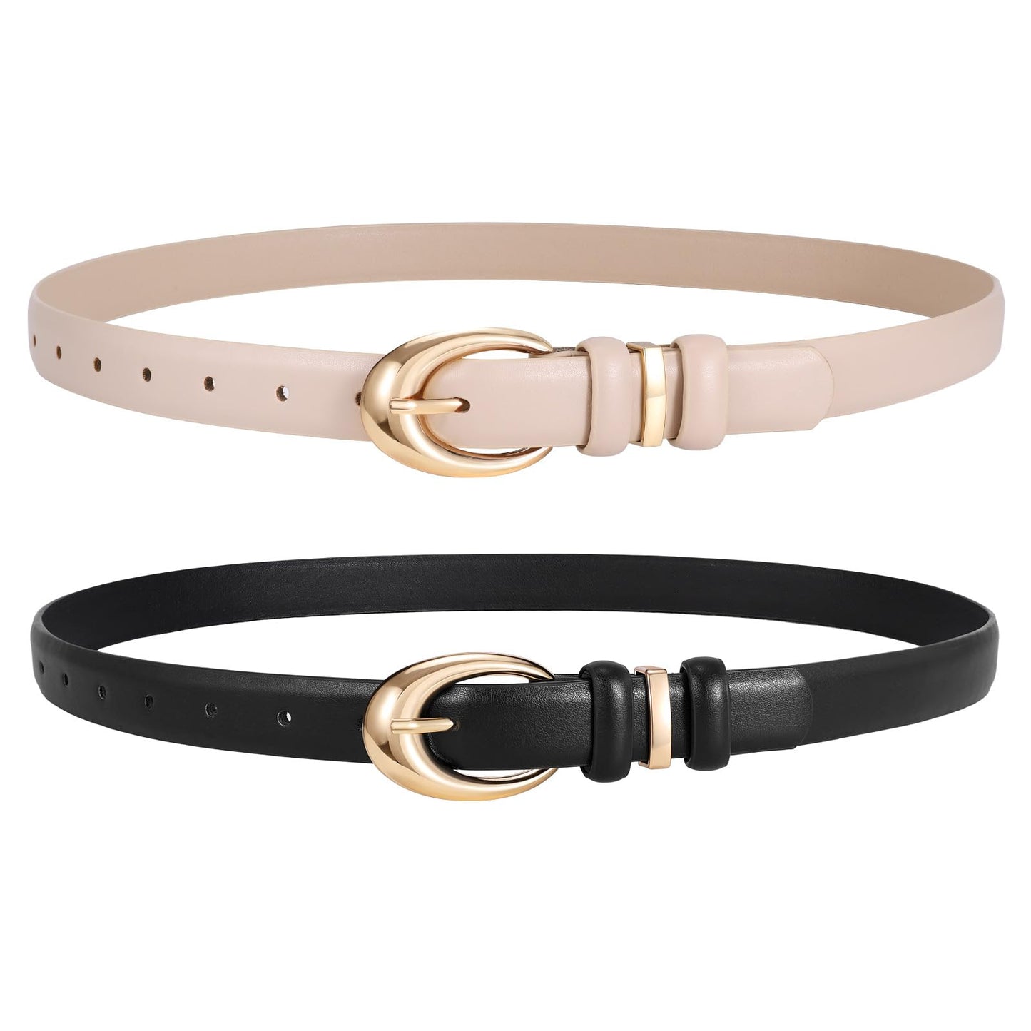 HOT2 Pack Women Leather Belts for Jeans Dress Fashion Ladies Belt with Gold Silver Buckle
