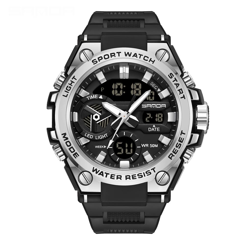 HOTAIMES Mens Watches Sports Outdoor Waterproof Military Watch for Men Tactical Watch Analog Digital Date Alarm Stopwatch Multi-Function Tactics Big Face Wristwatch for Men