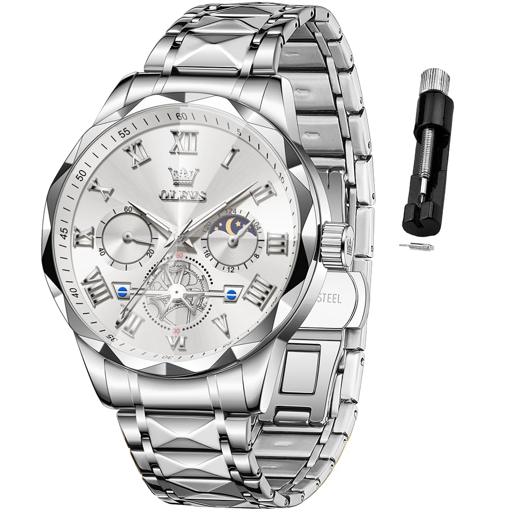 HOTOLEVS Watches for Men Luxury Diamond Casual Large Dial Watches Stainless Steel Waterproof Business Dress Analog Luminous Date Mens Watches