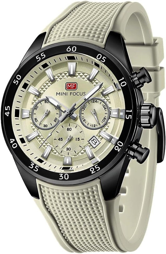 HOTMINI Focus Men Watches Unique Casual Wristwatch (Chronograph/Waterproof/Luminous/Calendar/24 Hours) Silicon Band Fashion Watches for Men