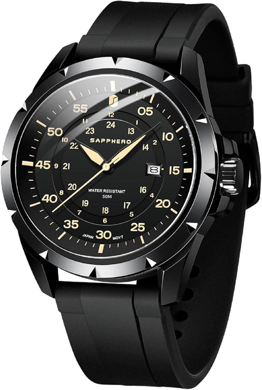 HOTSAPPHERO Mens Watch 50M Waterproof Luminous Quartz Analog Watches with Date Display Casual Stylish Work Business Classic Silicone Strap Men's Wrist Watches Elegant Gifts for Men