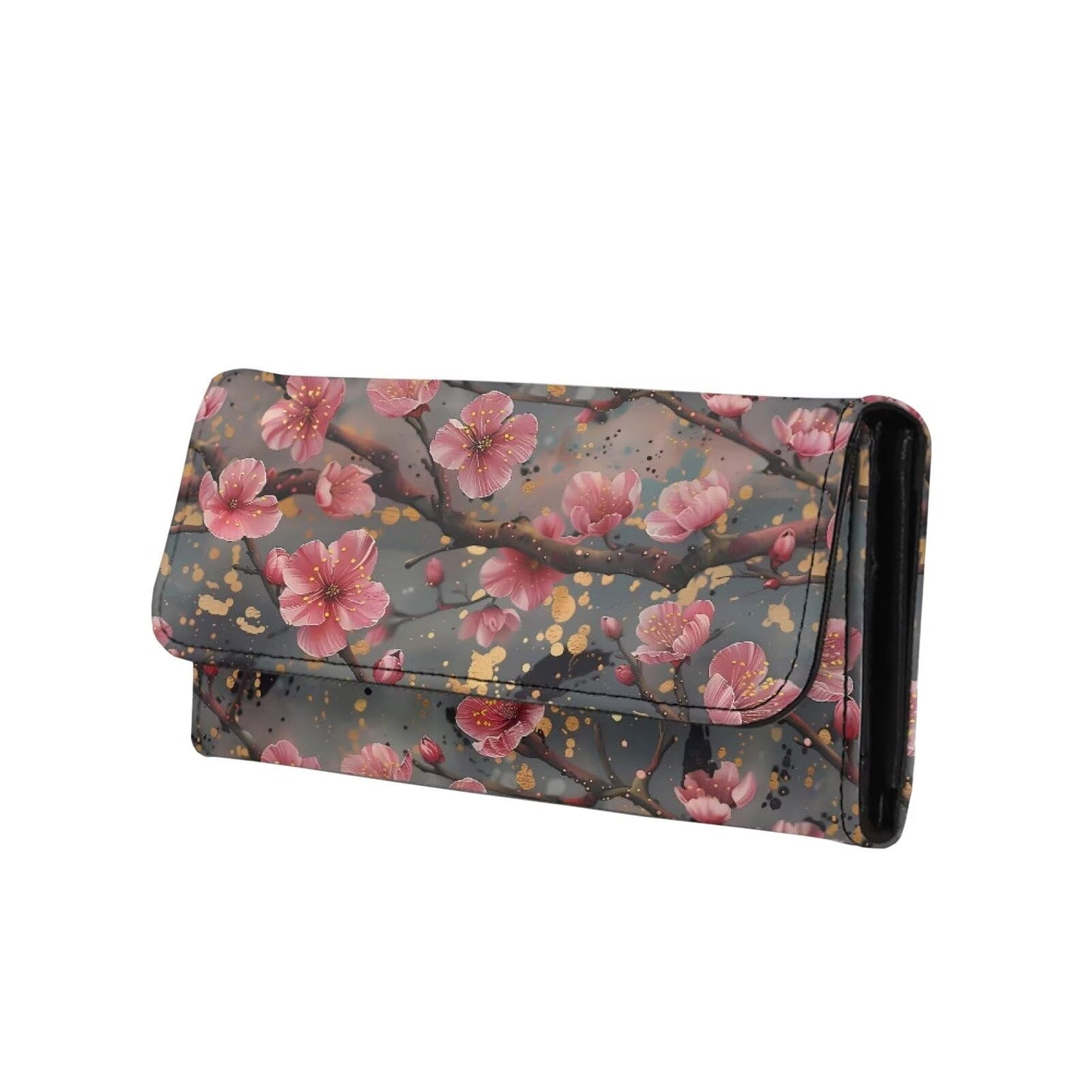 HOTPainting Iris Long Wallets for Women PU Leather Ladies Billfold Wallet,Snap Closure, Purple White Yellow Flowers Trifold Clutch Checkbook Purse with Zipper Pocket