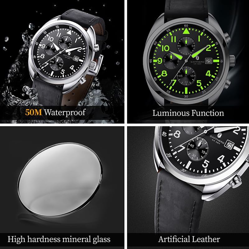 HOTSAPPHERO Mens Watch 50M Waterproof Luminous Quartz Analog Watches with Date Display Casual Stylish Work Business Classic Silicone Strap Men's Wrist Watches Elegant Gifts for Men