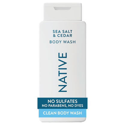 HOTNative Clean Body Wash, Gentle & pH-balanced for Sensitive Skin, 24-Hr Freshness for Men & Women, Vegan & Cruelty-Free, Free of Sulfates, Parabens & Phthalates, Sea Salt & Cedar, 18 fl oz