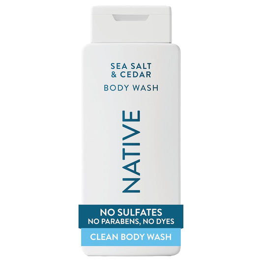 HOTNative Clean Body Wash, Gentle & pH-balanced for Sensitive Skin, 24-Hr Freshness for Men & Women, Vegan & Cruelty-Free, Free of Sulfates, Parabens & Phthalates, Sea Salt & Cedar, 18 fl oz