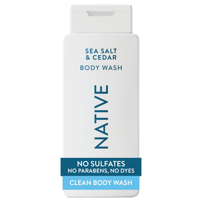 HOTNative Clean Body Wash, Gentle & pH-balanced for Sensitive Skin, 24-Hr Freshness for Men & Women, Vegan & Cruelty-Free, Free of Sulfates, Parabens & Phthalates, Sea Salt & Cedar, 18 fl oz