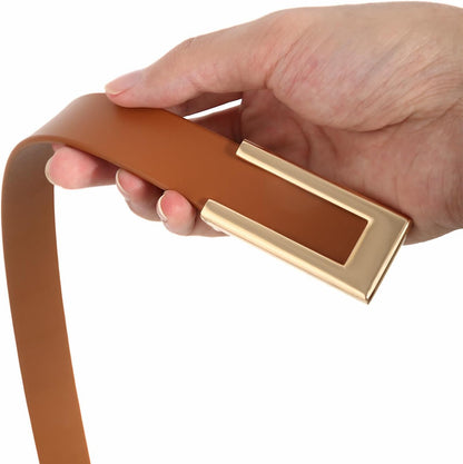 HOTYooAi Womens Leather Belt Skinny Waist Belt for Dresses Jeans Pants with Gold Buckle