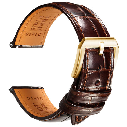 HOTREZERO Leather Watch Band for Men, Quick-Release Alligator Grain Embossed | REZERO Watch Bands Replacement | Luxury Style | 316L Stainless Steel Hardware | Curved End for Round Dial | 19/20/21/22mm