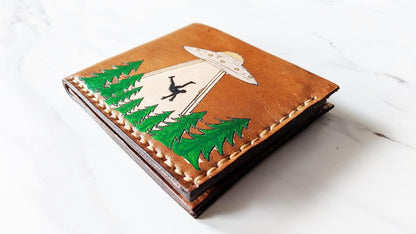 HOTUFO abduction wallet, Men's 3D Genuine Leather Wallet, Handmade wallet, Carved wallet, Tooled wallet, Airbrush Art, Biker wallet, Custom wallet, Personalized wallet