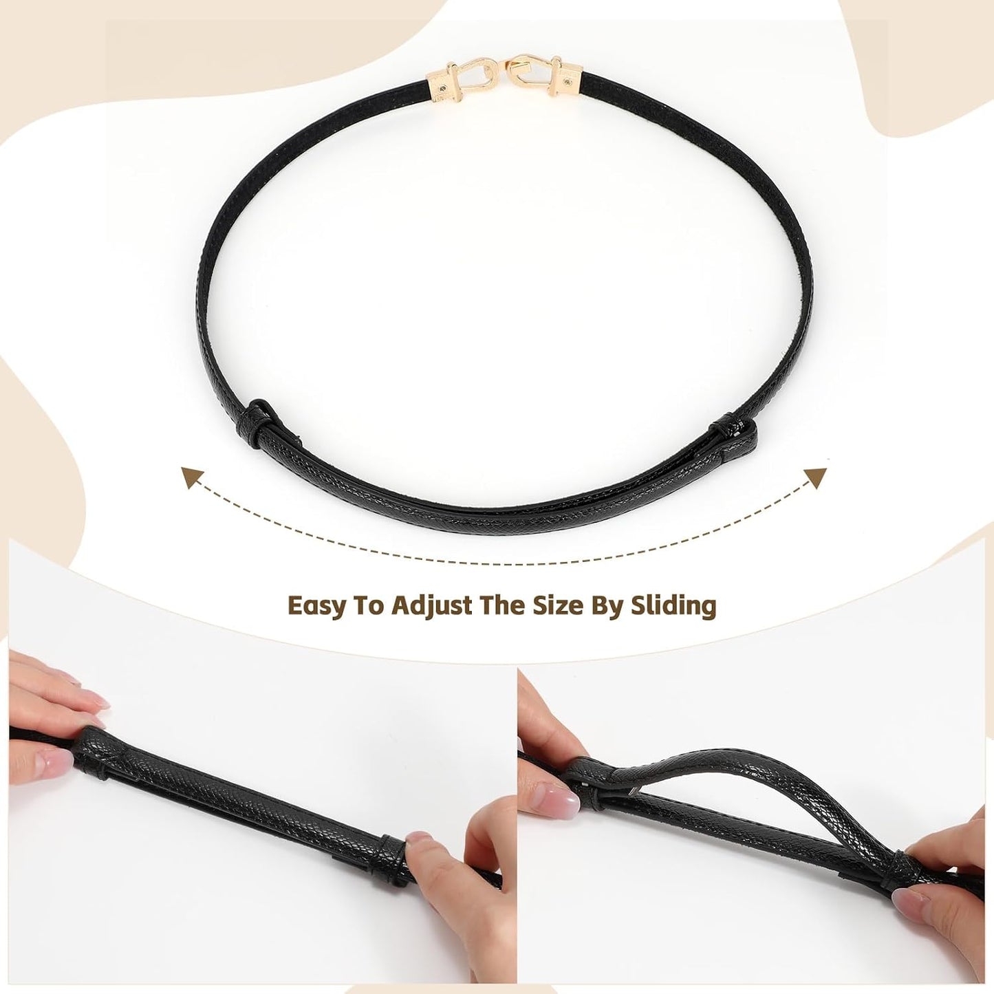 HOTJASGOOD Leather Skinny Belts for Women Plus Size Ladies Thin Waist Belts Adjustable for Jeans Pants Dresses with Gold Buckle