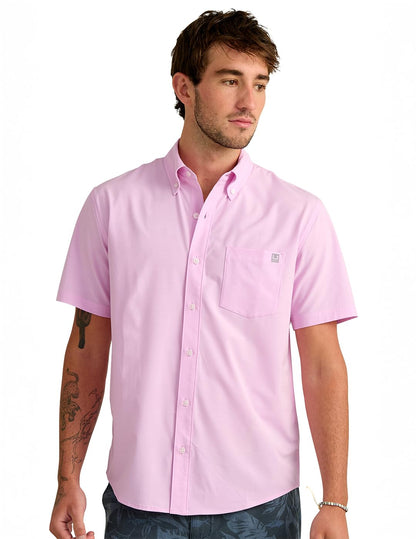 HOTHUK Men's Kona Solid Short Sleeve Fishing Button Down Shirt