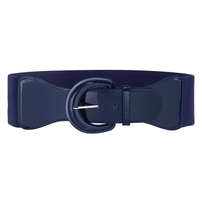 HOTJASGOOD Women Wide Stretch Belt,Vintage Chunky Buckle Elastic Waist Belts Patent Leather Belt 50s Belt for Dress