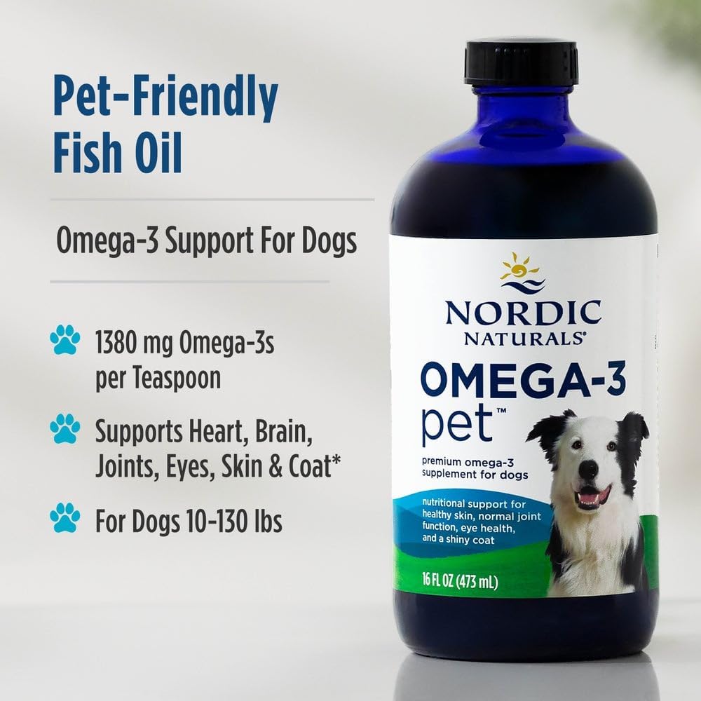 HOTNordic Naturals Omega-3 Pet, 1380mg Fish Oil for Dogs w/EPA DHA, 16oz | Delivers 1380 mg of omega-3s per teaspoon with EPA and DHA to support heart health, immunity, and overall vitality in dogs