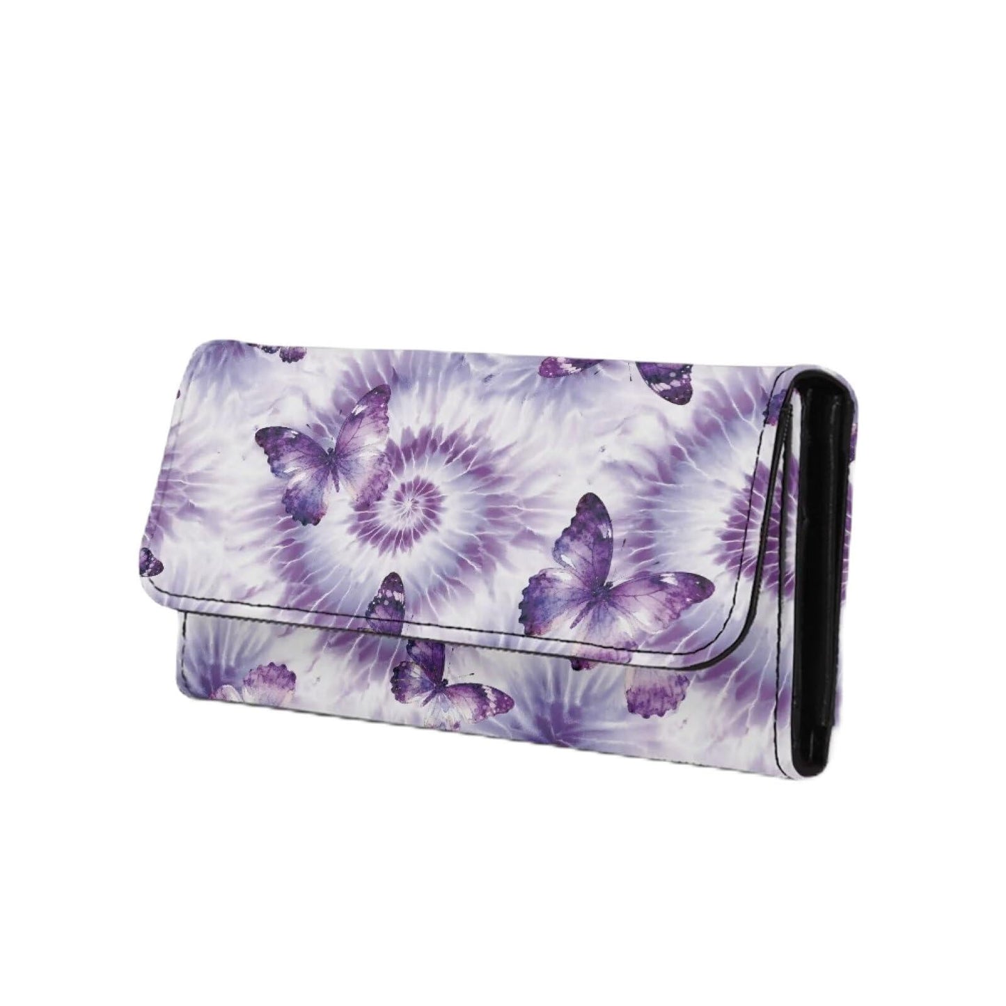 HOTLotus Mandala Women PU Leather Tri-fold Wallets Black And White Sketch Flower Zipper Pocket Buckle Money Manager Starry Sky Tall Billfold Secretary Cash Wallet