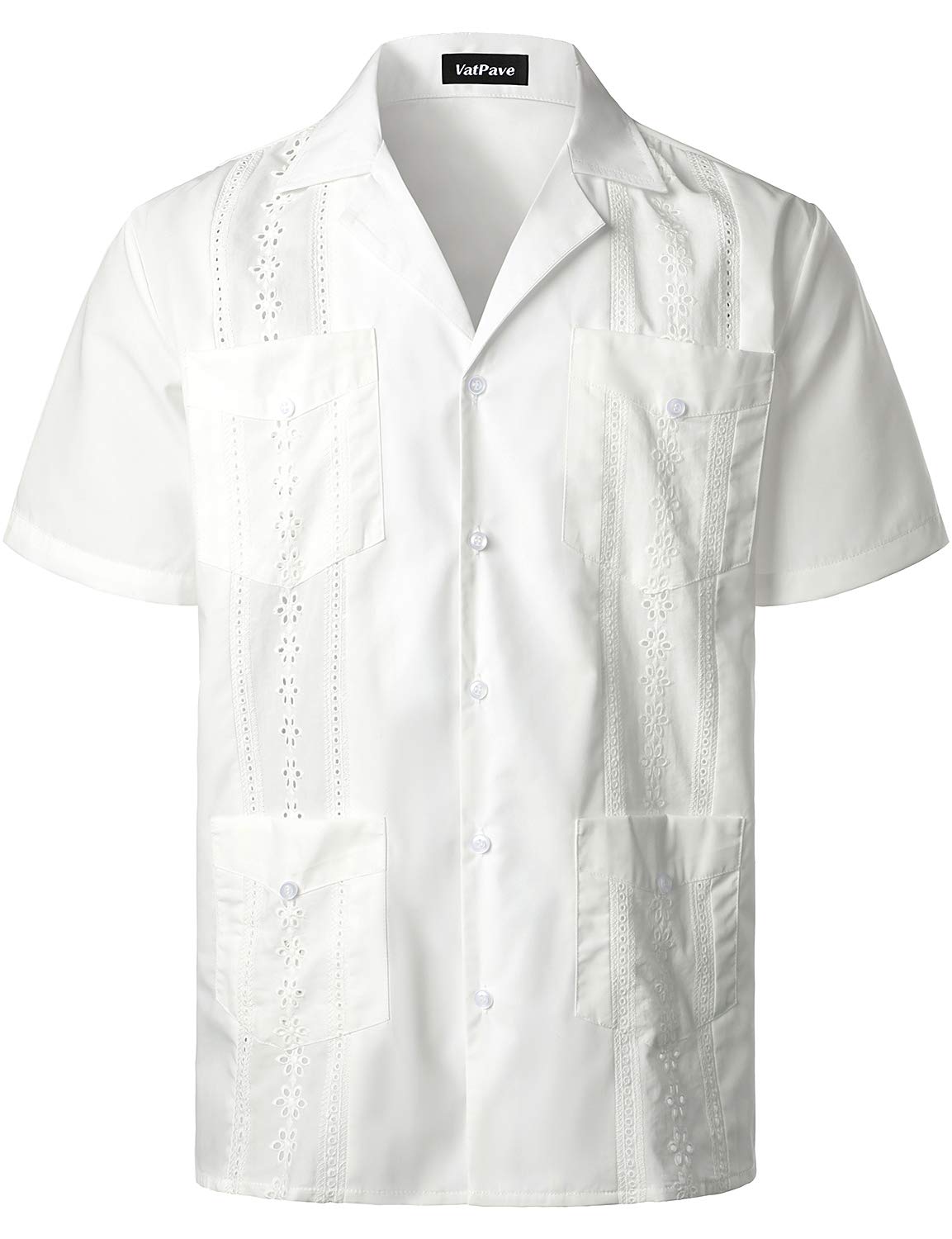 HOTVATPAVE Mens Short Sleeve Button Down Cuban Guayabera Shirts | Camp Collar, Button Up, Wedding, Breathable, Casual Stylish, Summer, Hawaiian, Vacation, Embroidered, Holiday, with Pocket