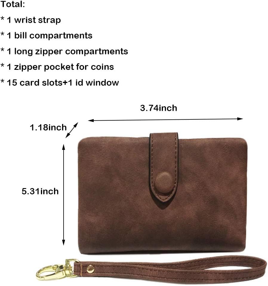 HOTAOXONEL Women's Small Bifold Leather wallet Rfid blocking Ladies Wristlet with Card holder id window Coin Purse