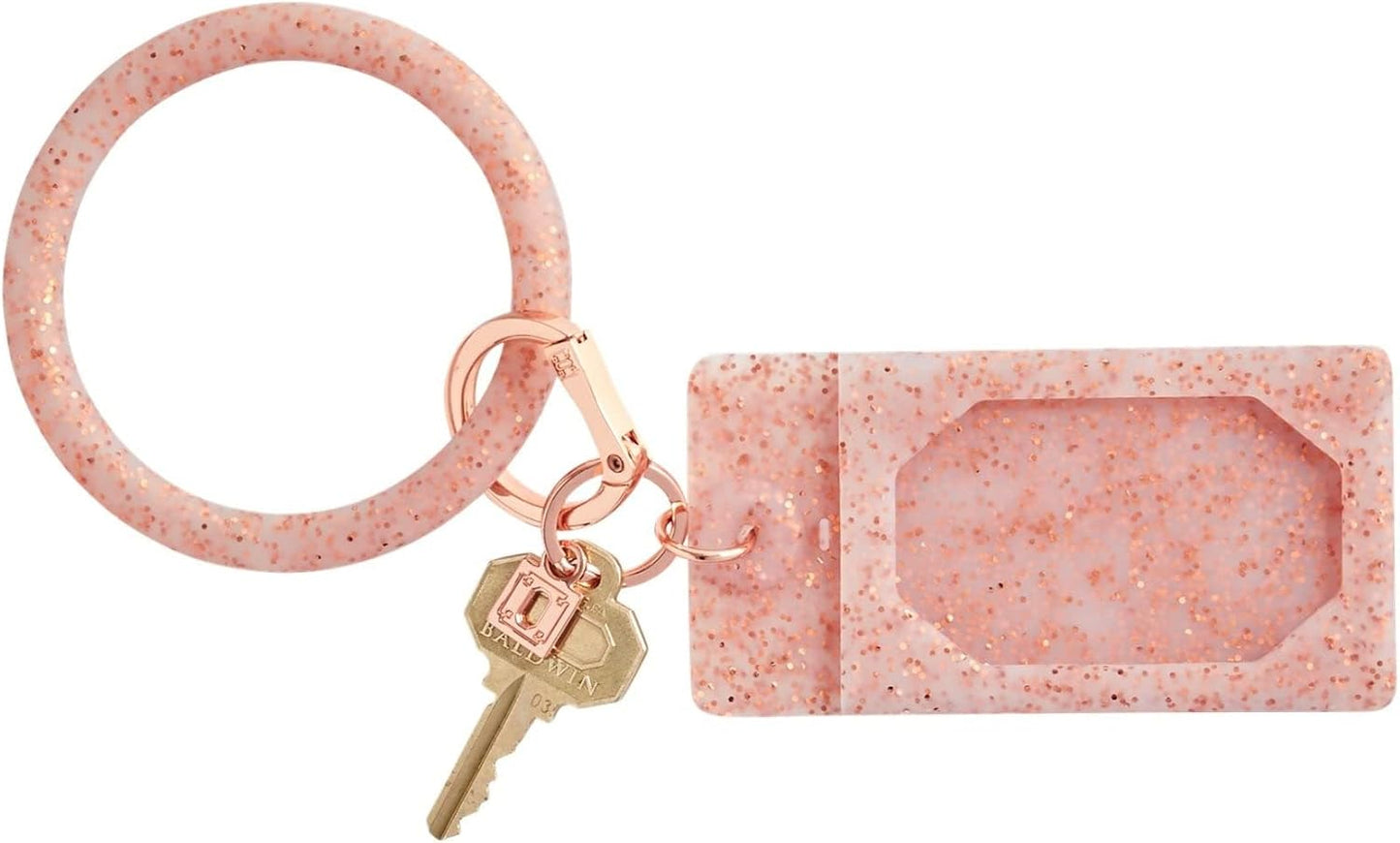HOTOventure Rose Gold Glitter Silicone ID Case – Badge Holder for Lanyard, Key Ring & Cards – Glitter ID Case for Teachers, Nurses, Students, Professionals