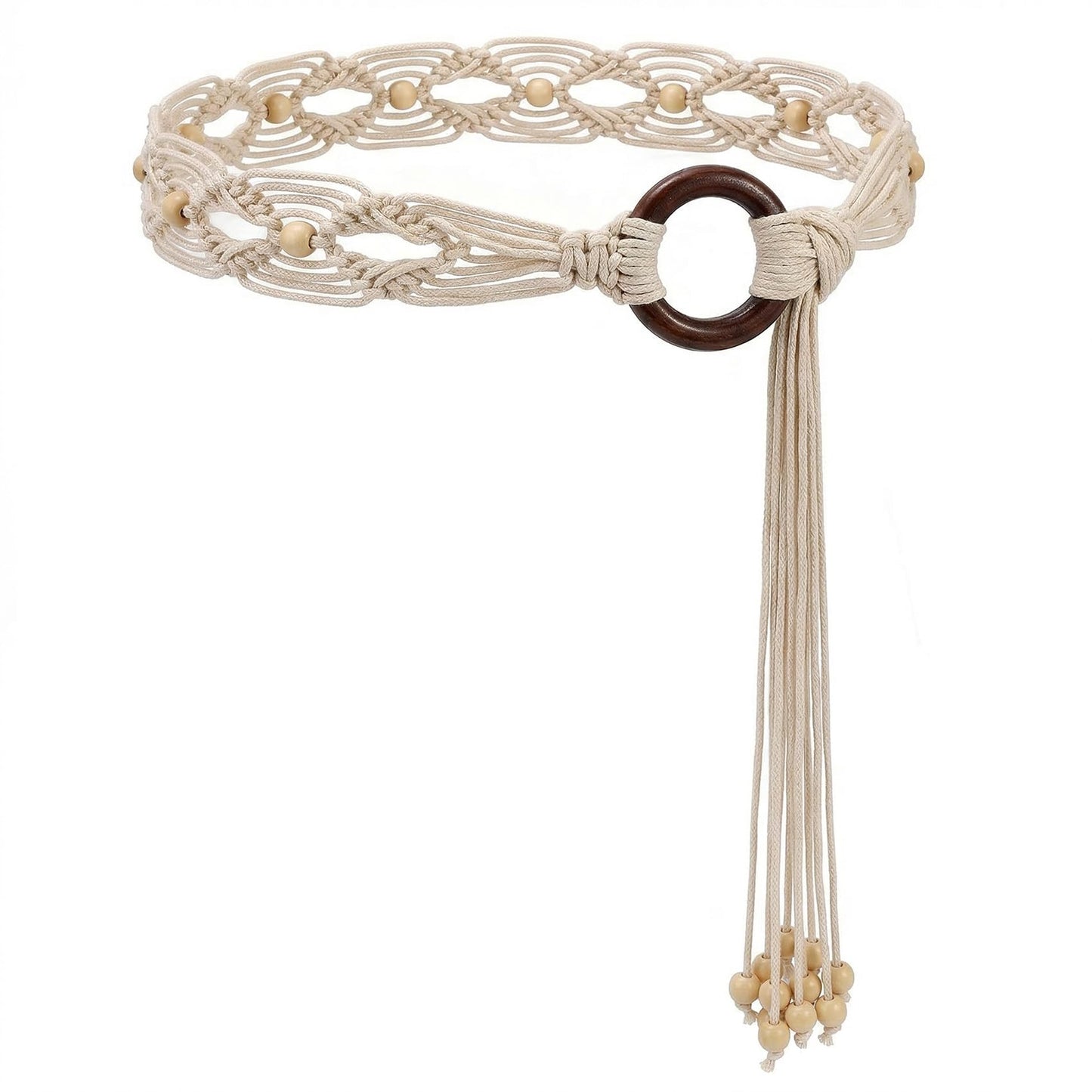 HOTWHIPPY Boho Braided Belt for Women Western Belt With Hand-Woven Wax Rope Country Tassel Belts for Dress, 2" Wide