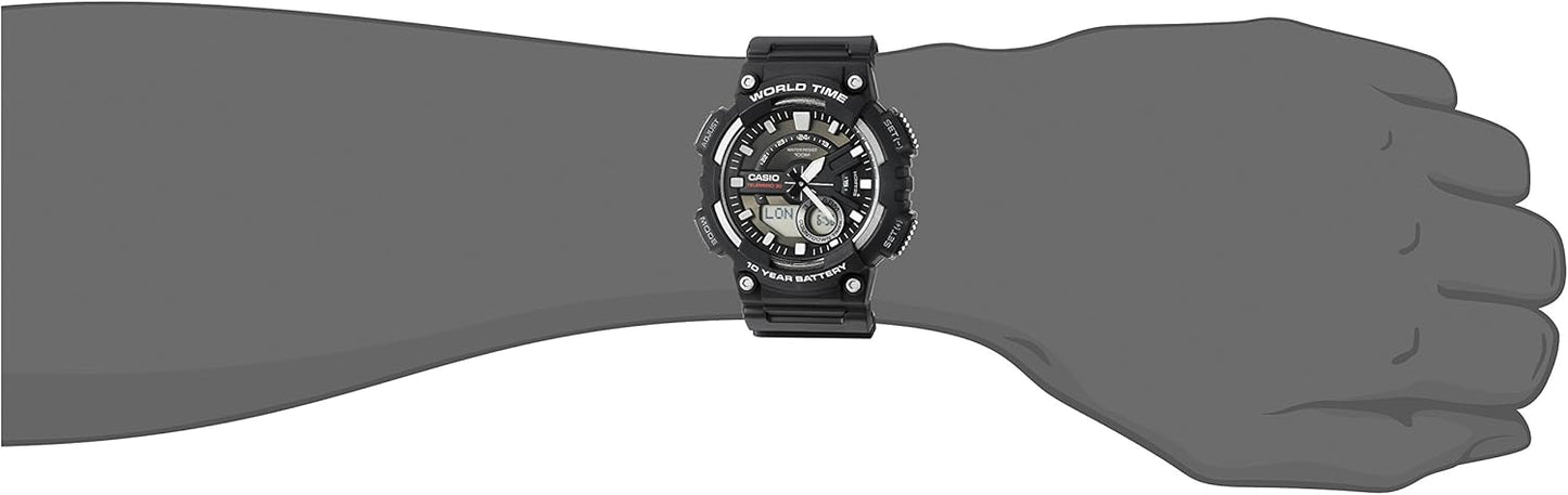 HOTCasio AEQ110BW Series | Men’s Analog-Digital Watch |100M WR | Multi Alarms | 100 SEC Stopwatch | Countdown Timer | World Map for World Time | LED Light | LC Display | 10 Year Battery