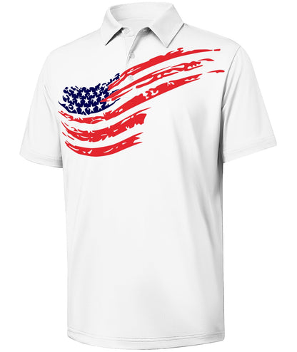 HOTV VALANCH Mens American Falg Polo Shirts Short Sleeve Performance Patriotic Shirt Funny Golf Shirt
