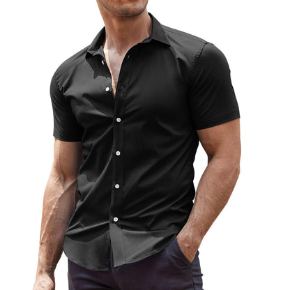 HOTCOOFANDY Men's Muscle Fit Dress Shirts Wrinkle-Free Short Sleeve Casual Button Down Shirt