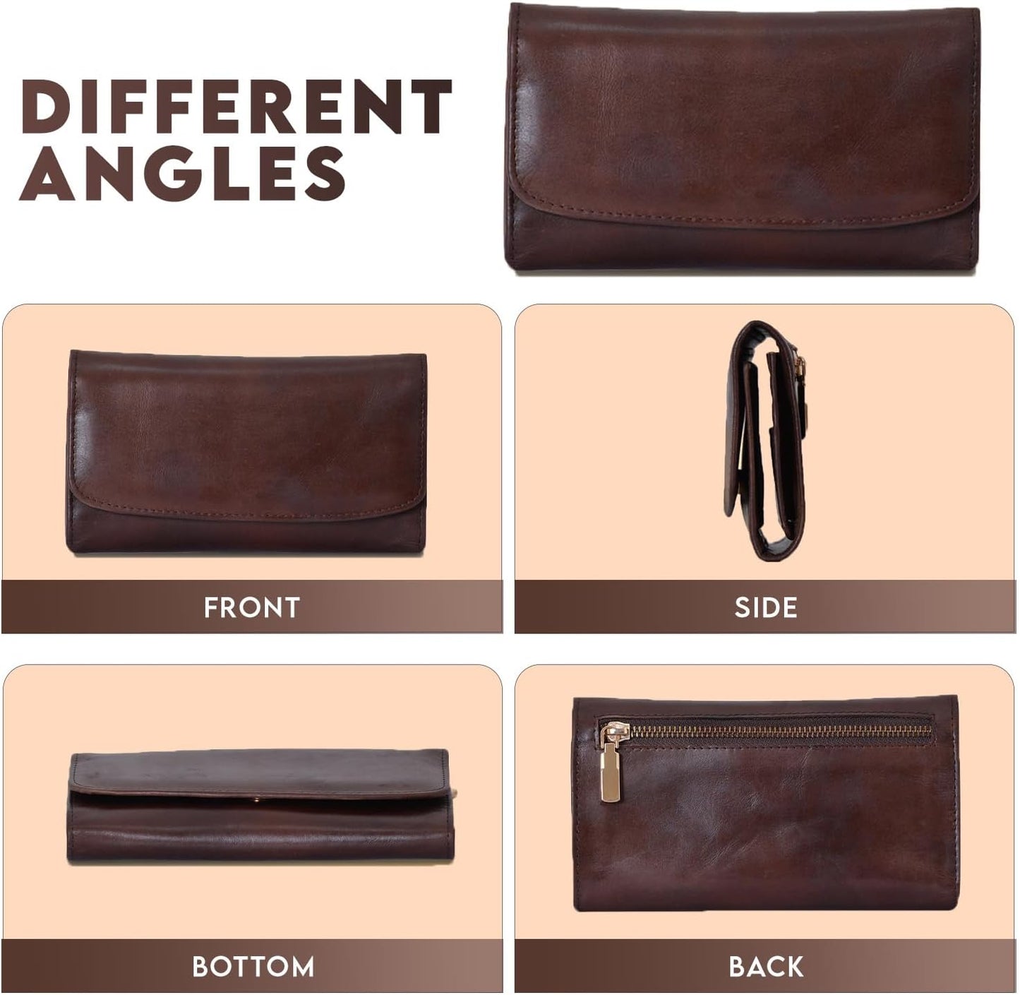 HOTGenuine Leather Wallets for Women 2024 RFID Blocking Ladies Large Trifold Slim Clutch Brown Wallet for Women - 13 Card Slots, 4 Cash Slots - Fits iPhone 14