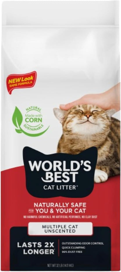 HOTWorld's Best Cat Litter, Multiple Cat, Unscented, Odor Control, 32 lb Bag