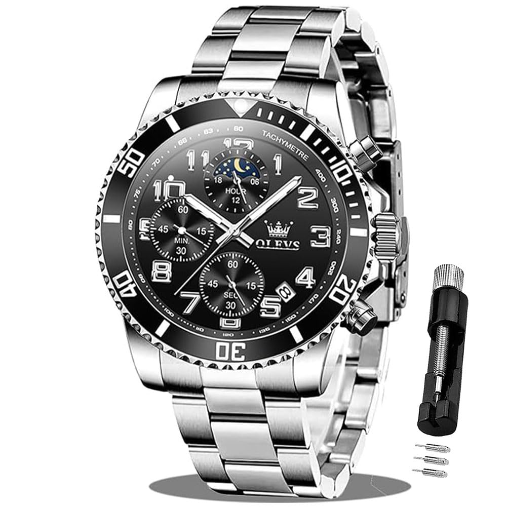 HOTOLEVS Mens Stainless Steel Watch Fashion Luxury Big Face Analog Waterproof
