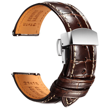 HOTREZERO Leather Watch Band for Men, Quick-Release Alligator Grain Embossed | REZERO Watch Bands Replacement | Luxury Style | 316L Stainless Steel Hardware | Curved End for Round Dial | 19/20/21/22mm