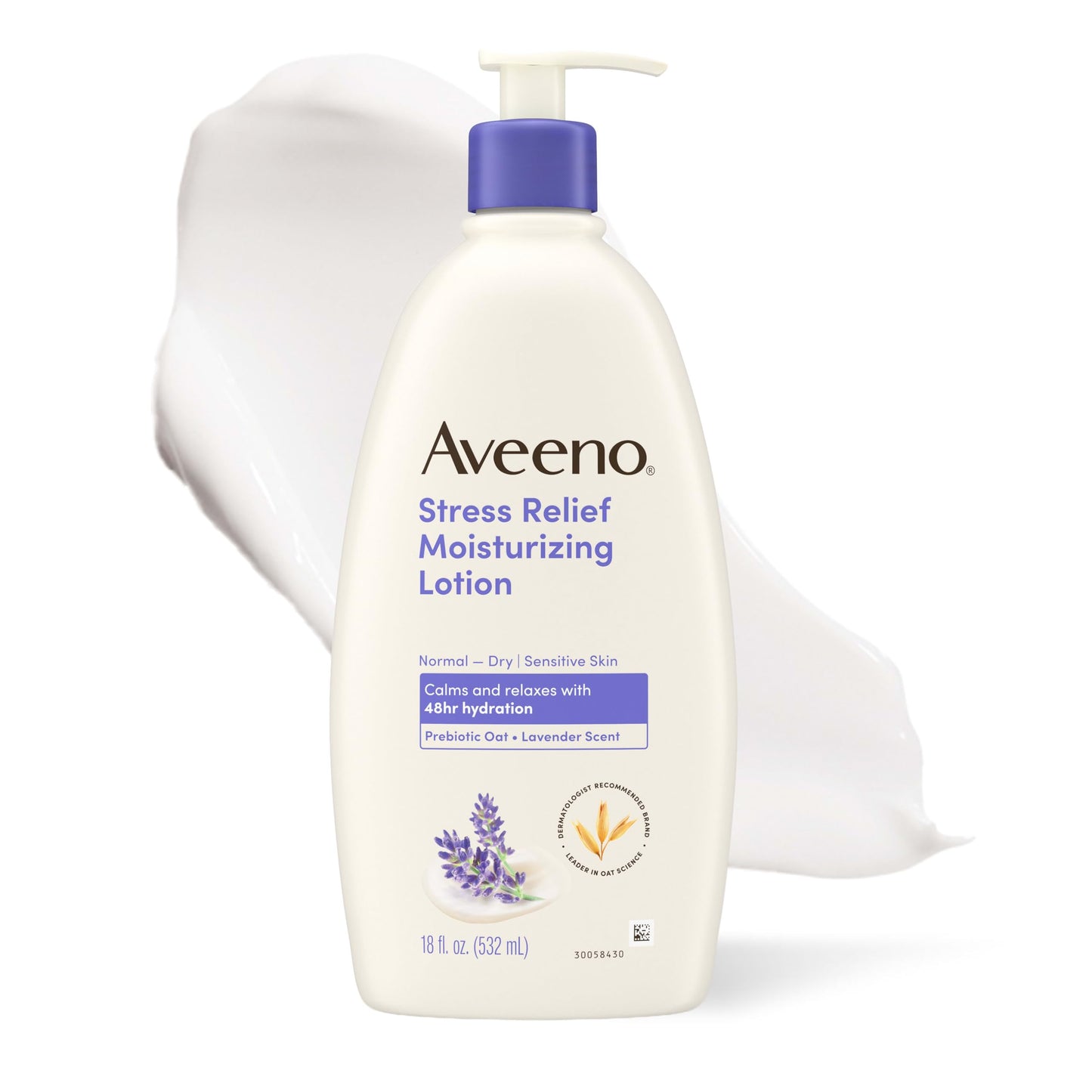 HOTAveeno Stress Relief Moisturizing Body Lotion, Lavender Scent with Prebiotic Oat for Sensitive Skin, Lightly Scented Lotion with 48-Hour Hydration, Fast Absorbing, Non-Greasy, Value Size 33 Fl Oz