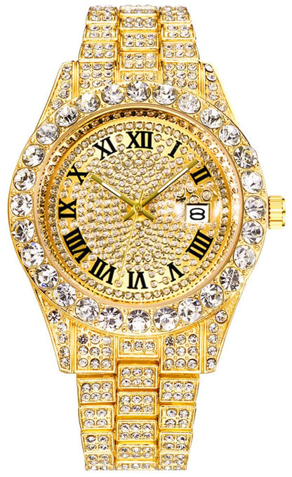 HOTHip Hop Watches for Men Iced-Out Bling Diamond Luxury Quartz Watches with Date