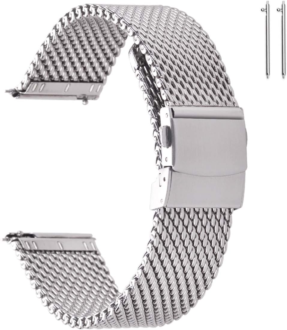 HOTEACHE Stainless Steel Thick Mesh Watch Bands for Mens, Quick Release Adjustable Heavy Duty Mesh Watch Straps 18mm 20mm 22mm