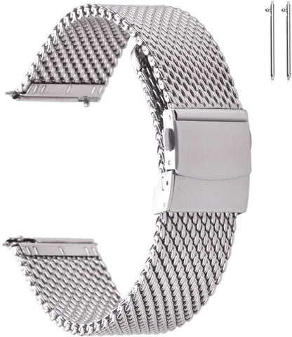 HOTEACHE Stainless Steel Thick Mesh Watch Bands for Mens, Quick Release Adjustable Heavy Duty Mesh Watch Straps 18mm 20mm 22mm