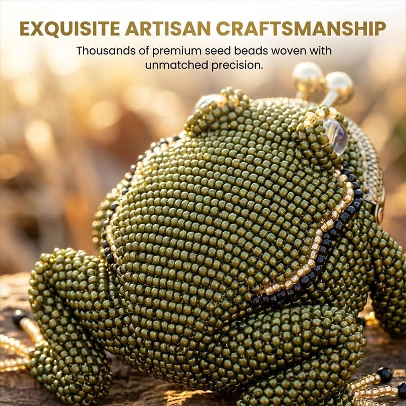 HOTROVIA DIY Frog Coin Purse Kit Beaded Coin Purse Craft Kit with Kiss Lock, 2 | DIY Beading Craft, Kiss Lock Frame, Lobster Clasp Included, Cute Frog Design, Creative Handmade Project