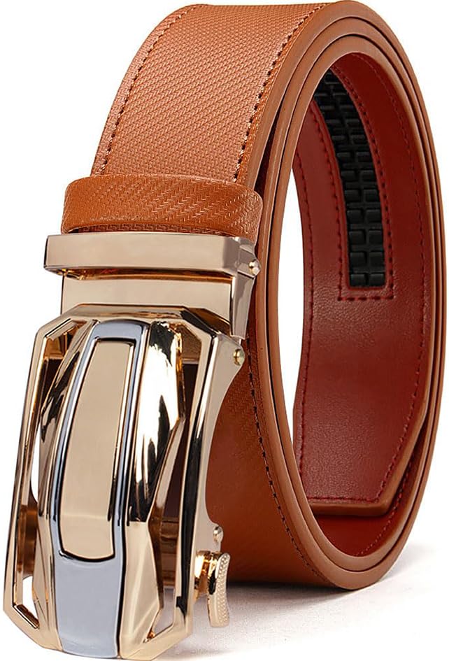 HOTDOOPAI Men's Adjustable Ratchet Belt -White Leather Dress Belt for Men, Customizable Fit, Easy to Use, Maximum Durability
