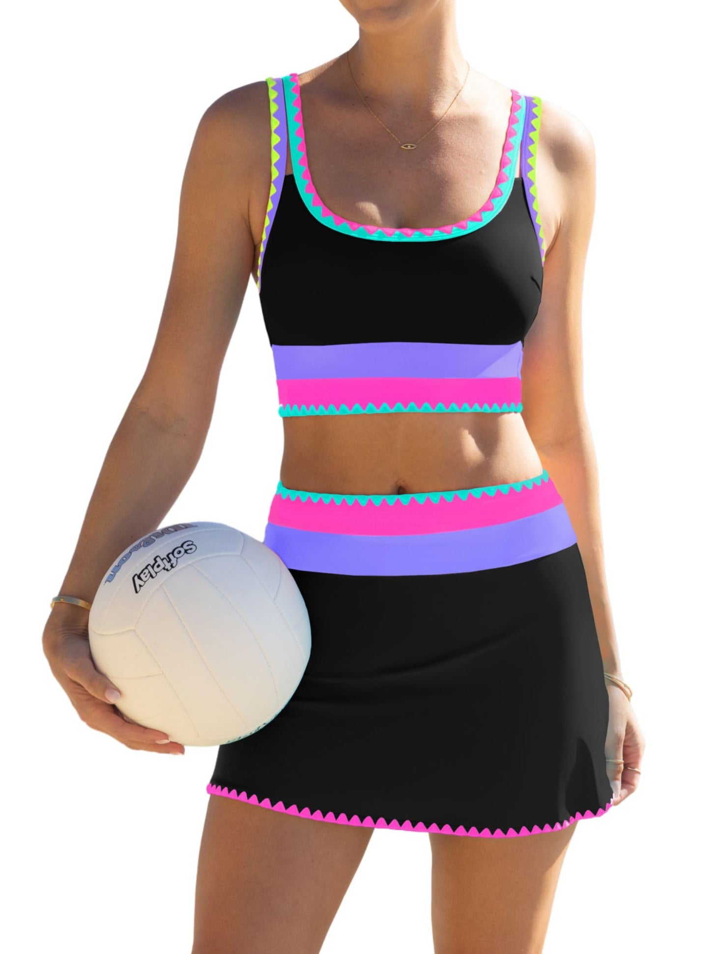 HOTpopvil High Waisted Bikini Sets for Women Tummy Control Swimsuits 3 Piece Bathing Suits Neon Swimwear with Skirt 2026