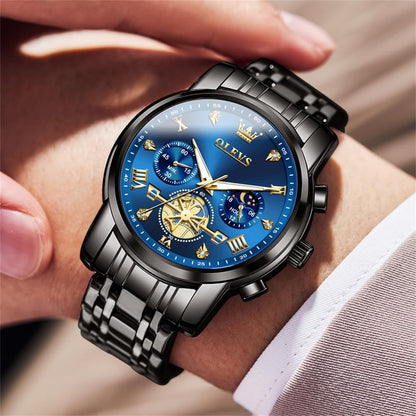 HOTOLEVS Watches Men Stainless Steel Chronograph Watch Luxury Big Face Man Dress Watches Waterproof Roman Numeral Analog Quartz Men Wrist Watch Diamond Relojes para Hombre(Silver/Black/Gold/Red/Blue)