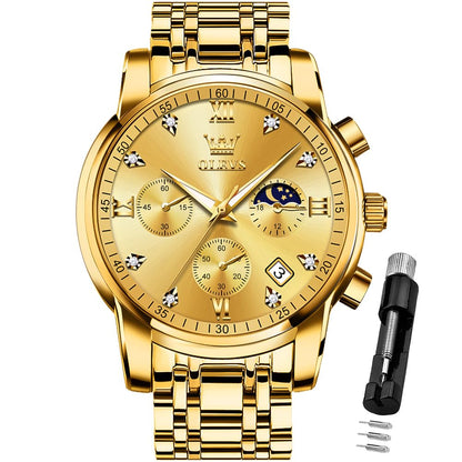 HOTOLEVS Watch for Men Diamond Business Dress Analog Quartz Stainless Steel Waterproof Luminous Date Two Tone Luxury Casual Wrist Watch Blue