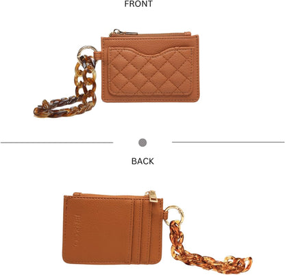 HOTJEN & CO. Rhodes RFID Blocking Wristlet Wallet for Women, Quilted Small Zip Card Holder with Acrylic Strap (Dark Khaki)