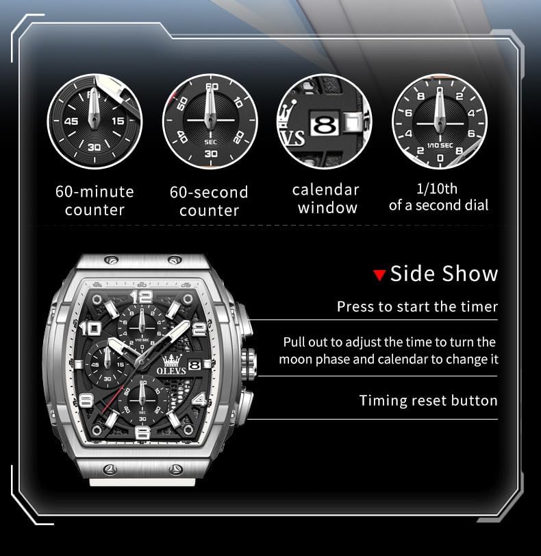 HOTOLEVS Mens Watches Stylish Chronograph Waterproof Luminous Silicon Strap Multifunction Watches for Men Business Men Wrist Watch