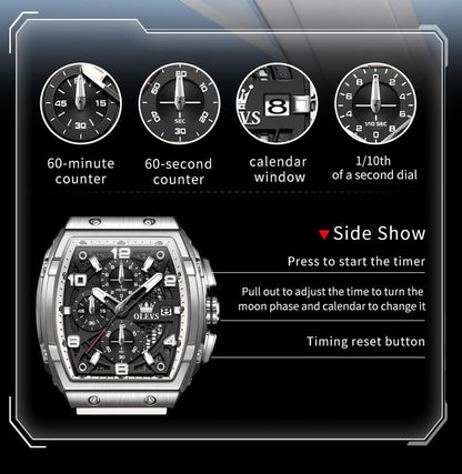 HOTOLEVS Mens Watches Stylish Chronograph Waterproof Luminous Silicon Strap Multifunction Watches for Men Business Men Wrist Watch
