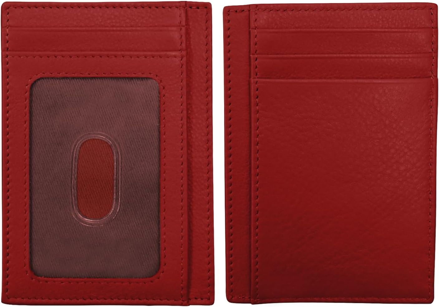 HOTili New York Genuine Leather Slim RFID Card Holder for Men - 7 Slots, Clear ID Window with Thumb Slide, Compact 4.5" x 3", Minimalist Credit Card Holder for Front or Back Pocket - Antique Saddle