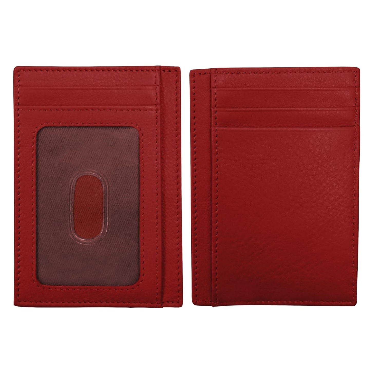 HOTili New York Genuine Leather Slim RFID Card Holder for Men - 7 Slots, Clear ID Window with Thumb Slide, Compact 4.5" x 3", Minimalist Credit Card Holder for Front or Back Pocket - Antique Saddle