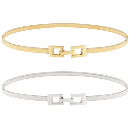 HOTXZQTIVE 2 Pieces Women Skinny Metal Chain Waist Belt Stretchy Saree Cinch Belt for Dress Gold Sliver