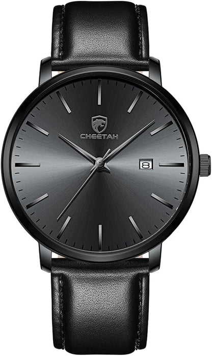 HOTCHEETAH Minimalist Waterproof Quartz Watches for Men with Leather Strap, Auto Date