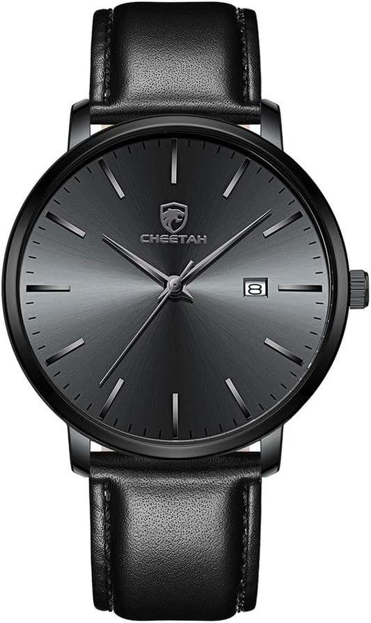 HOTCHEETAH Minimalist Waterproof Quartz Watches for Men with Leather Strap, Auto Date