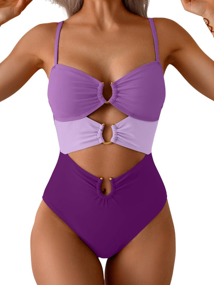 HOTEomenie Womens Cutout One Piece Swimsuit Sexy Bathing Suit | Ring Linked, Adjustable Spaghetti Straps, Bra Support, Soft Removable Cups, Monokini for Beach Vacation, Pool Side
