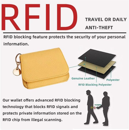 HOTMudono Small Wallet for Women RFID Blocking Genuine Leather Card Case Slim Tri-Fold Wallet with Zipper Pocket and Keychain