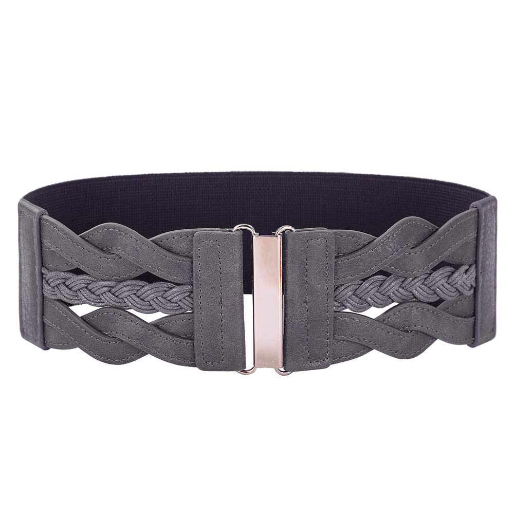 HOTGRACE KARIN Wide Belts for Women Elastic Waist Belt | 3 inch wide stretchy waistband, Woven design, Golden buckle, For dresses skirt, Vintage casual boho western style