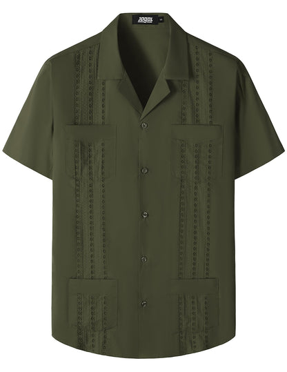 HOTJOGAL Mens Guayabera Shirts Cuban Short Sleeve Casual Button Down Beach Shirt